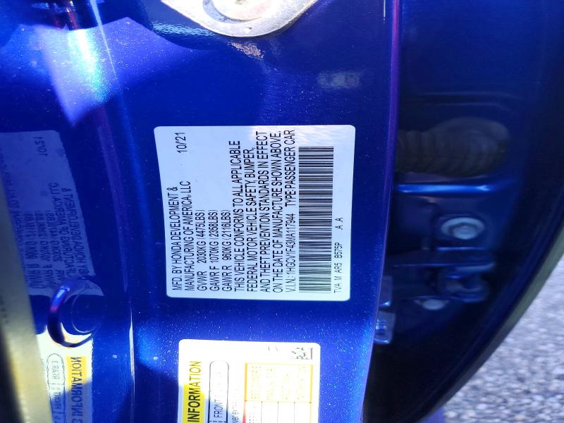 Продаж на аукціоні авто 2021 Honda Accord, vin: 1HGCV1F43MA117944, номер лоту: 71580066