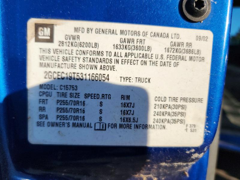 72572576 :رقم المزاد ، 2GCEC19T531166054 vin ، 2003 Chevrolet Silverado مزاد بيع