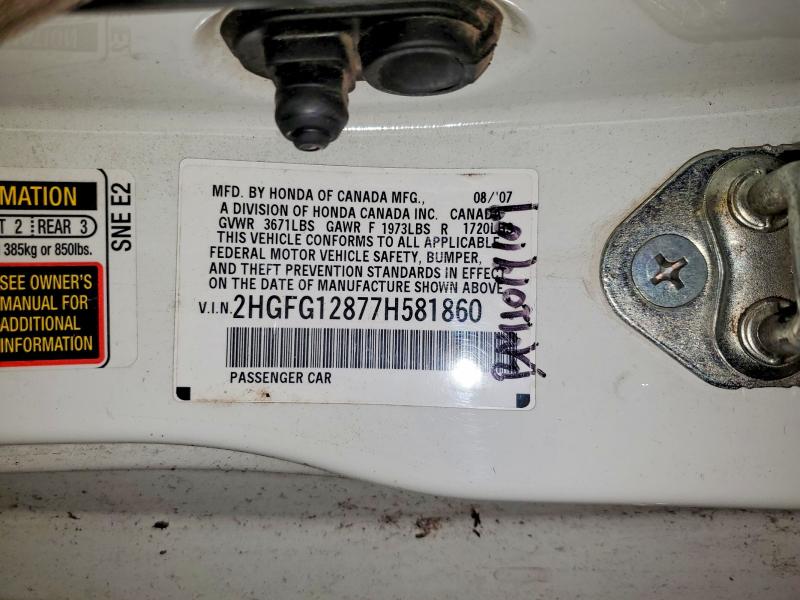 Продаж на аукціоні авто 2007 Honda Civic, vin: 2HGFG12877H581860, номер лоту: 70569116