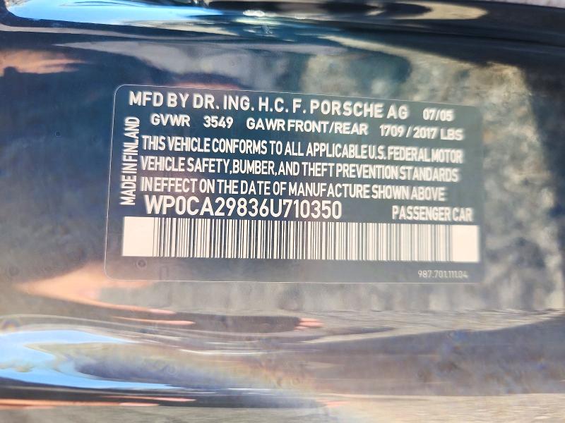 2006 Porsche Boxster მანქანა იყიდება აუქციონზე, vin: WP0CA29836U710350, აუქციონის ნომერი: 73095306