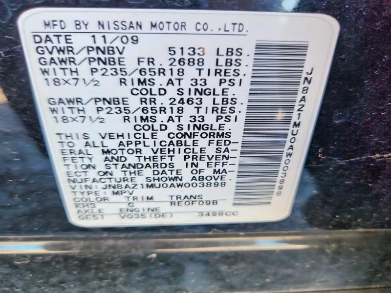 Aukcja sprzedaży 2010 Nissan Murano, vin: JN8AZ1MU0AW003898, numer aukcji: 71856446