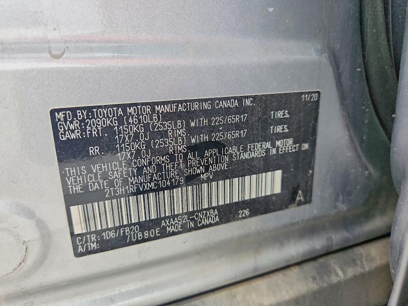 Aukcja sprzedaży 2021 Toyota Rav4, vin: 2T3H1RFVXMC104179, numer aukcji: 70991226