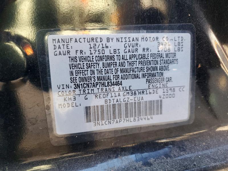 2017 Nissan Versa მანქანა იყიდება აუქციონზე, vin: 3N1CN7AP7HL834464, აუქციონის ნომერი: 71819916