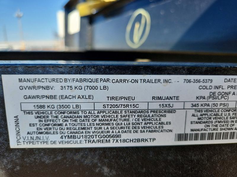 72488276 :رقم المزاد ، 4YMBU1820TG005698 vin ، 2026 Carry On Trailers مزاد بيع