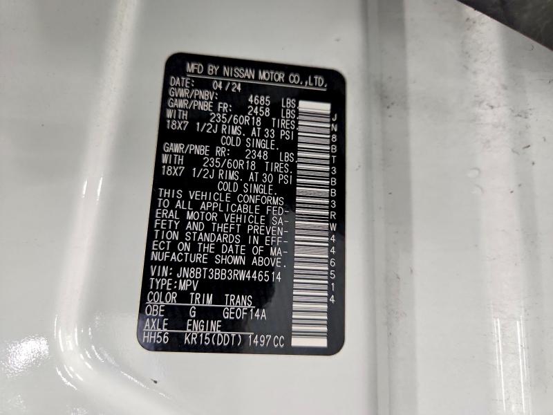 71416996 :رقم المزاد ، JN8BT3BB3RW446514 vin ، 2024 Nissan Rogue مزاد بيع