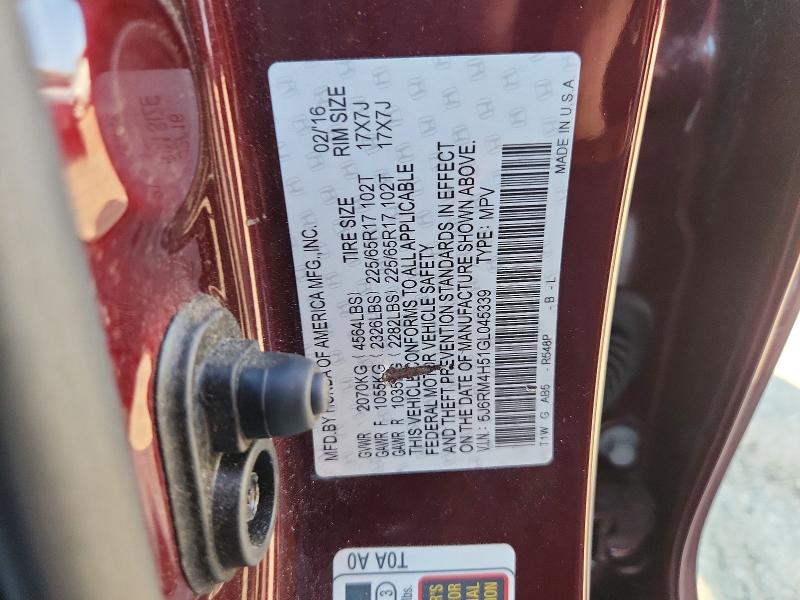 70740286 :رقم المزاد ، 5J6RM4H51GL045339 vin ، 2016 Honda Cr-v مزاد بيع