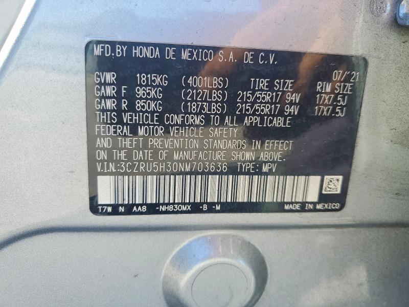 Aukcja sprzedaży 2022 Honda Hr-v, vin: 3CZRU5H30NM703636, numer aukcji: 71389966