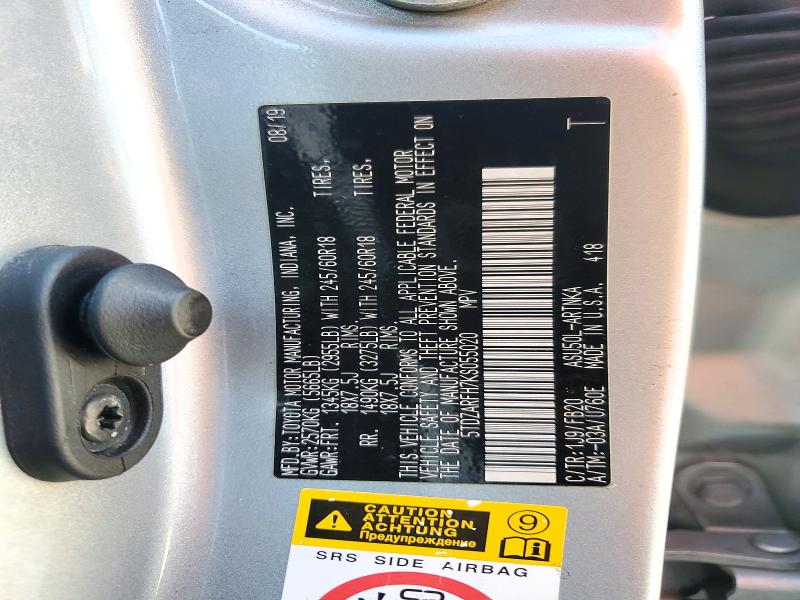 Aukcja sprzedaży 2019 Toyota Highlander, vin: 5TDZARFH7KS055020, numer aukcji: 72378766