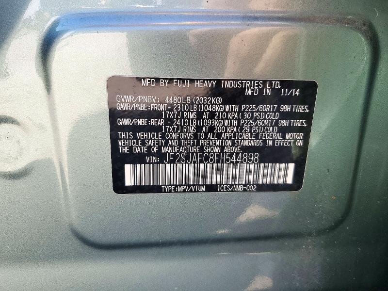 2015 Subaru Forester მანქანა იყიდება აუქციონზე, vin: JF2SJAFC8FH544898, აუქციონის ნომერი: 71787936