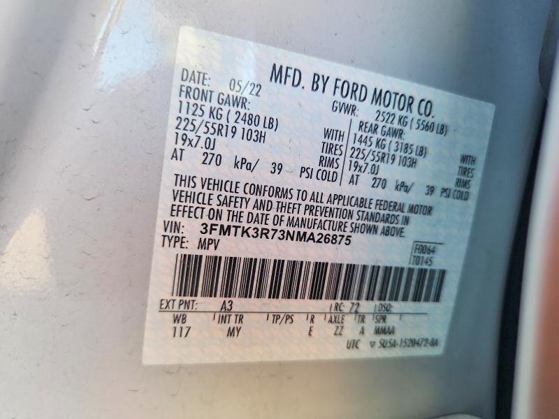 Продаж на аукціоні авто 2022 Ford Mustang Mach-e, vin: 3FMTK3R73NMA26875, номер лоту: 71798726