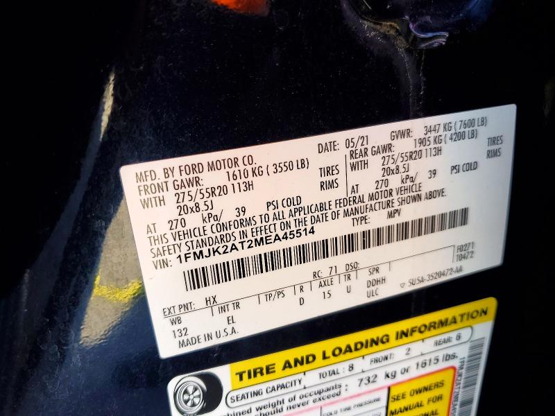 2021 Ford Expedition მანქანა იყიდება აუქციონზე, vin: 1FMJK2AT2MEA45514, აუქციონის ნომერი: 72074526