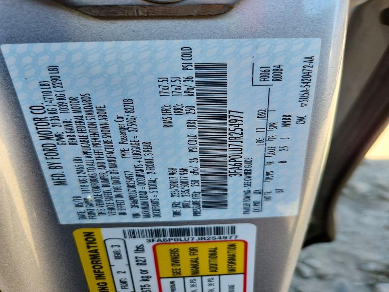 2018 Ford Fusion მანქანა იყიდება აუქციონზე, vin: 3FA6P0LU7JR254977, აუქციონის ნომერი: 71083406