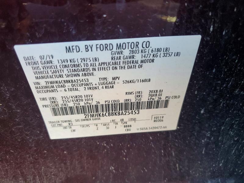 Продаж на аукціоні авто 2019 Ford Flex, vin: 2FMHK6C88KBA25453, номер лоту: 72634916