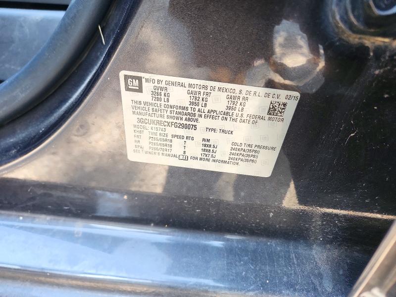 73868266 :رقم المزاد ، 3GCUKRECXFG290075 vin ، 2015 Chevrolet Silverado مزاد بيع