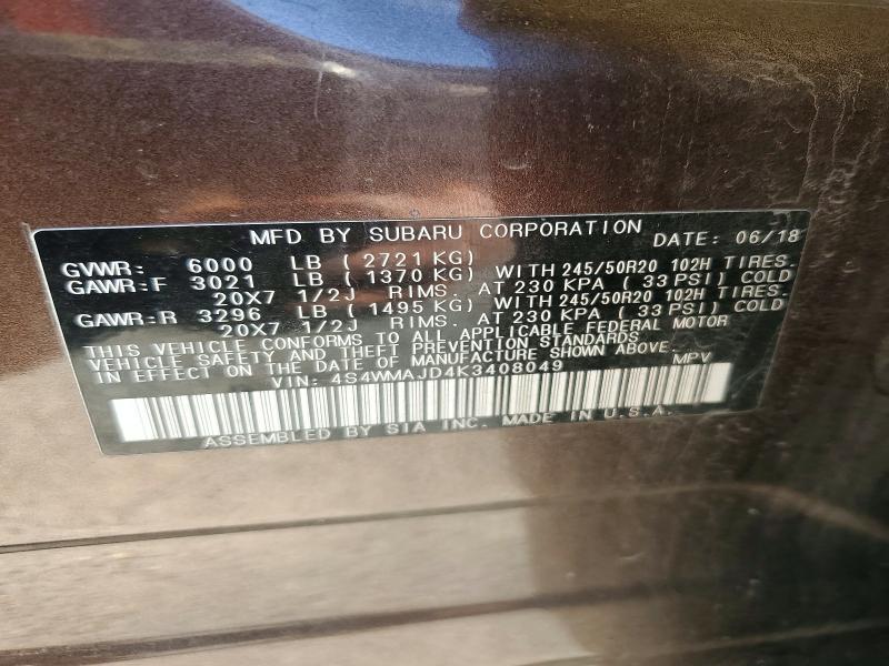 Продаж на аукціоні авто 2019 Subaru Ascent, vin: 4S4WMAJD4K3408049, номер лоту: 71619376