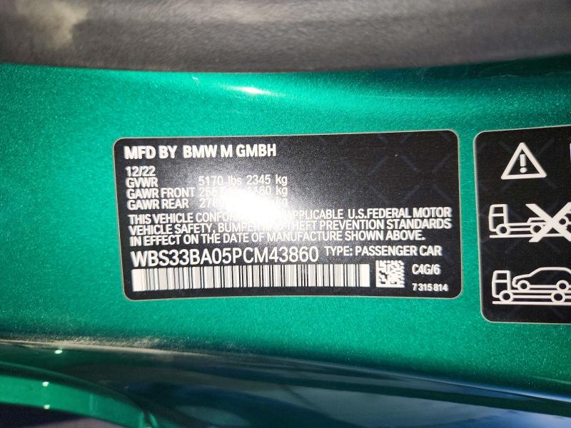 Aukcja sprzedaży 2023 Bmw M4, vin: WBS33BA05PCM43860, numer aukcji: 73824506
