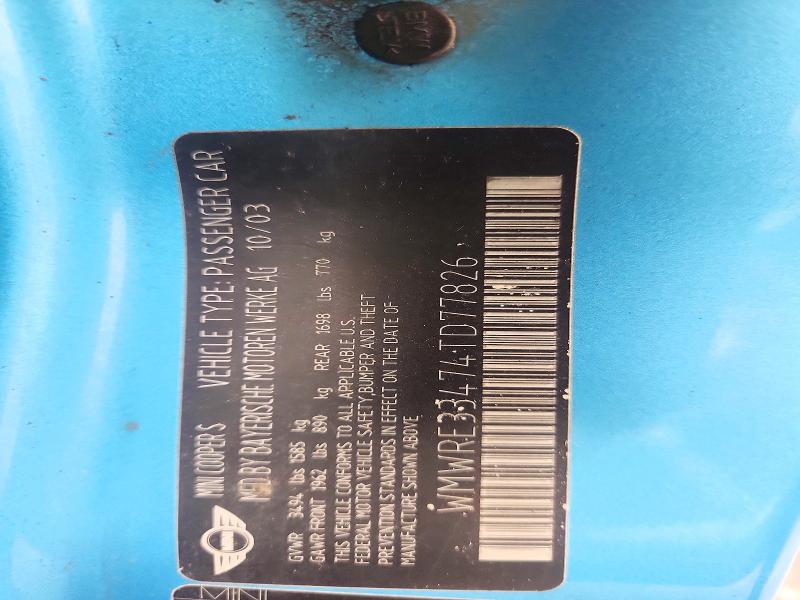 72809476 :رقم المزاد ، WMWRE33474TD77826 vin ، 2004 Mini Cooper مزاد بيع