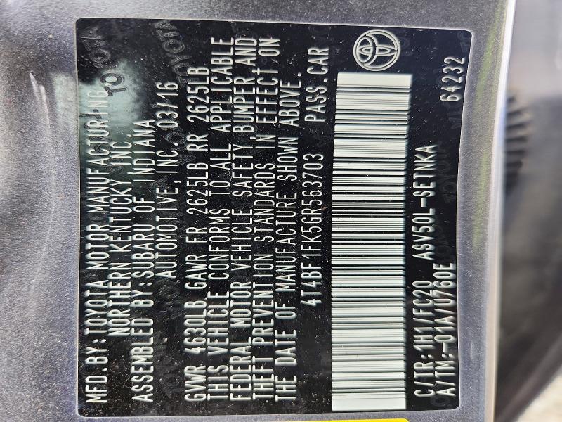2016 Toyota Camry მანქანა იყიდება აუქციონზე, vin: 4T4BF1FK5GR563703, აუქციონის ნომერი: 71985226