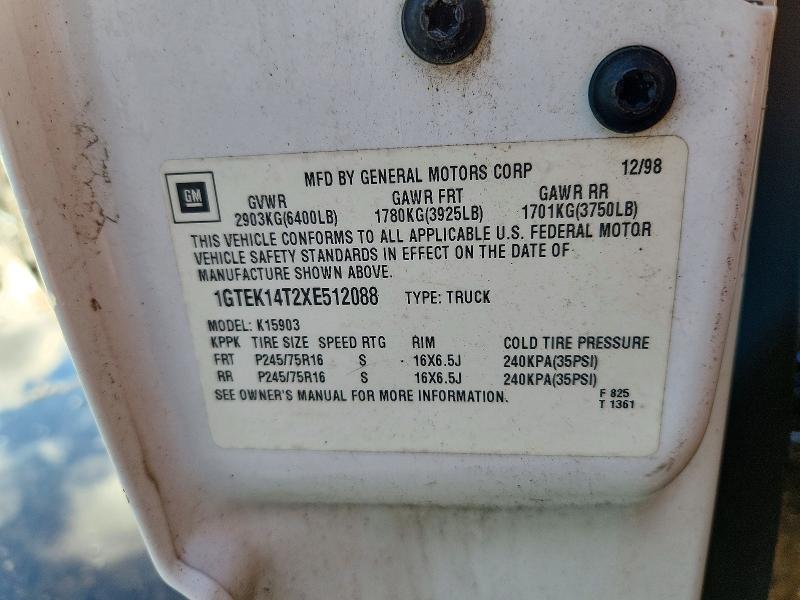 1999 Gmc New Sierra მანქანა იყიდება აუქციონზე, vin: 1GTEK14T2XE512088, აუქციონის ნომერი: 72723456