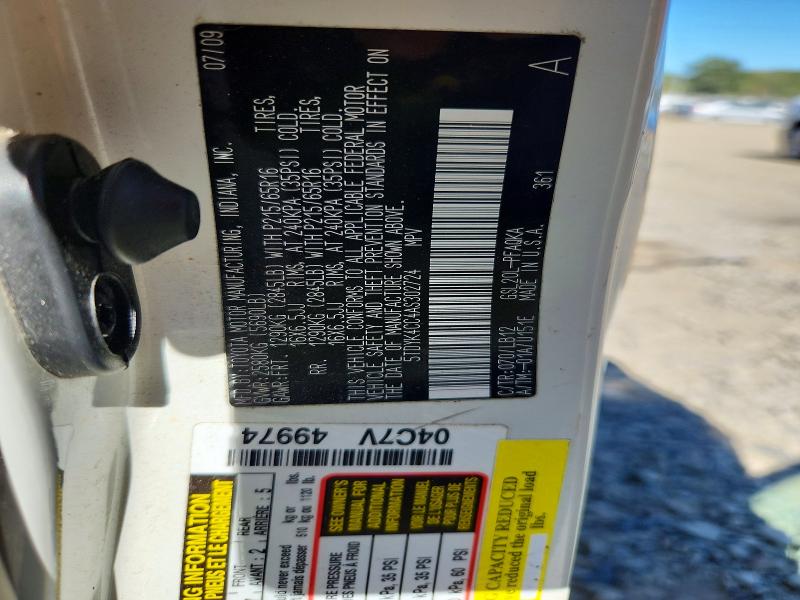 71428226 :رقم المزاد ، 5TDYK4CC4AS302724 vin ، 2010 Toyota Sienna مزاد بيع