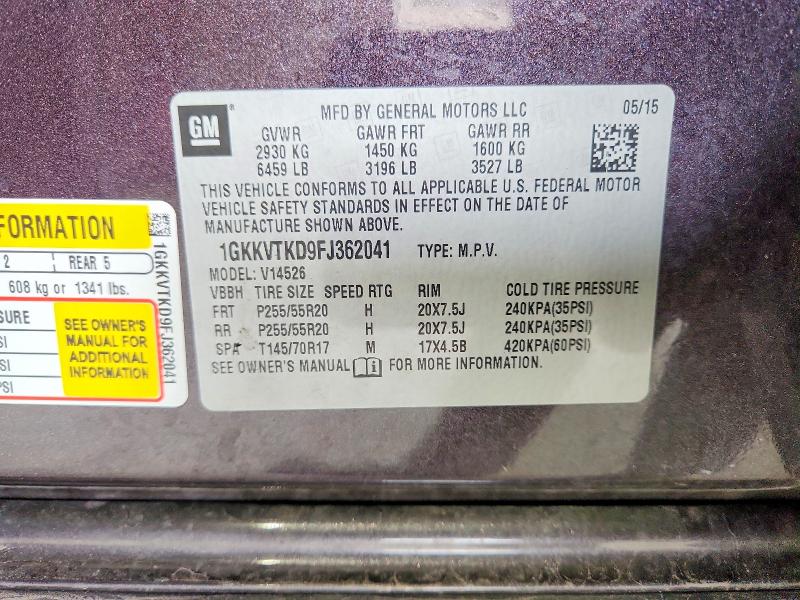 2015 Gmc Acadia მანქანა იყიდება აუქციონზე, vin: 1GKKVTKD9FJ362041, აუქციონის ნომერი: 71365106