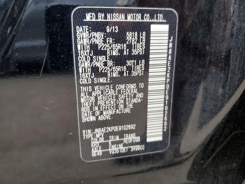 Aukcja sprzedaży 2014 Nissan Quest, vin: JN8AE2KP0E9102692, numer aukcji: 71481066