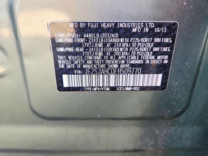 2014 Subaru Forester მანქანა იყიდება აუქციონზე, vin: JF2SJAHC0EH509770, აუქციონის ნომერი: 71000916