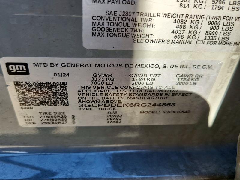 Aukcja sprzedaży 2024 Chevrolet Silverado, vin: 3GCPDDEK6RG244863, numer aukcji: 72391606