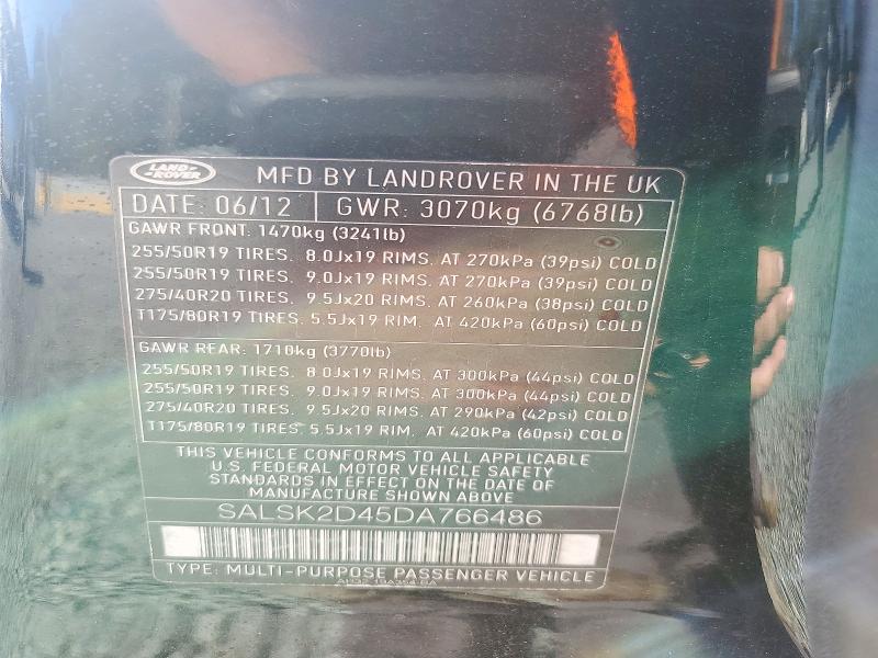 Aukcja sprzedaży 2013 Land Rover Range Rover Sport, vin: SALSK2D45DA766486, numer aukcji: 71412966