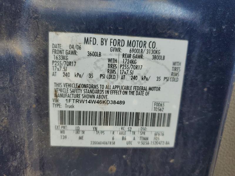 2006 Ford F150 მანქანა იყიდება აუქციონზე, vin: 1FTRW14W46KD38489, აუქციონის ნომერი: 71643636