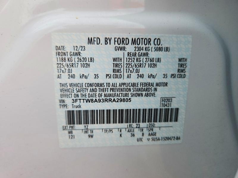 Продаж на аукціоні авто 2024 Ford Maverick, vin: 3FTTW8A93RRA29805, номер лоту: 71621726