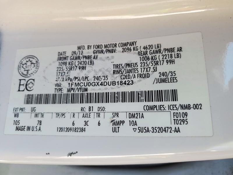 Продаж на аукціоні авто 2013 Ford Escape, vin: 1FMCU0GX4DUB18423, номер лоту: 73322956