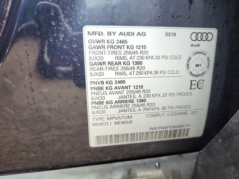 Продажа на аукционе авто 2019 Audi Q5, vin: WA1FNAFY2K2091711, номер лота: 71140816