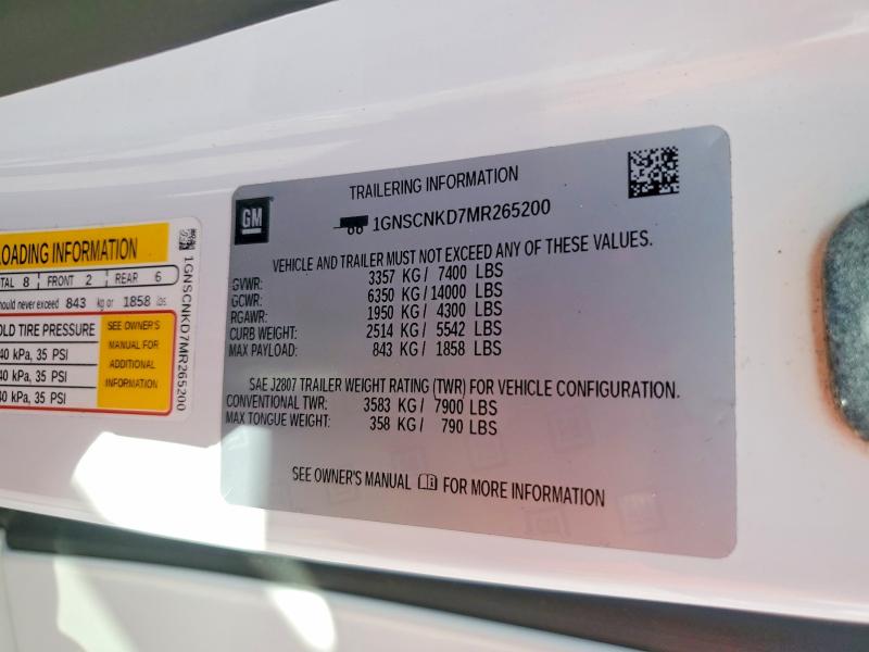 71770766 :رقم المزاد ، 1GNSCNKD7MR265200 vin ، 2021 Chevrolet Tahoe مزاد بيع