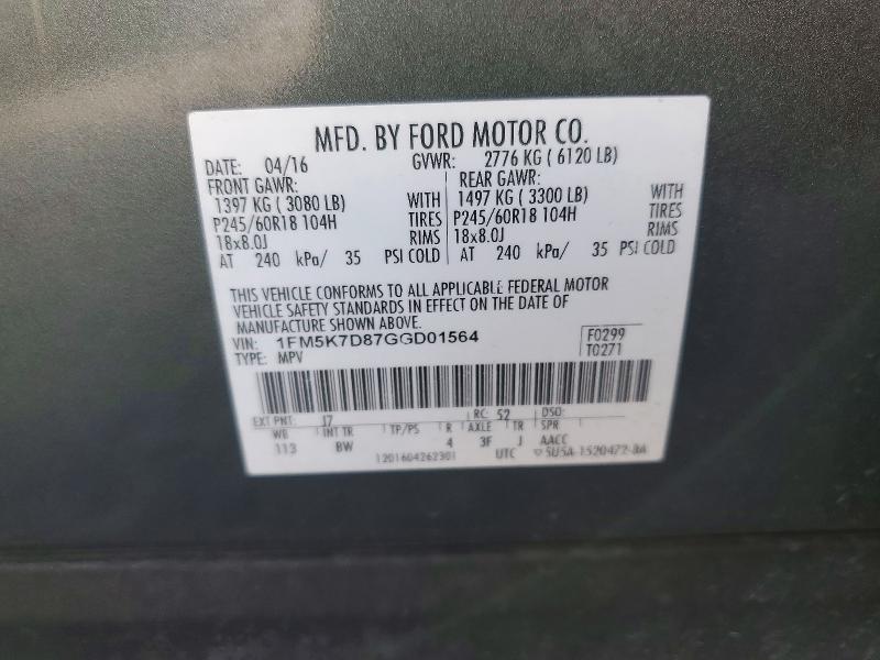 Продажа на аукционе авто 2016 Ford Explorer, vin: 1FM5K7D87GGD01564, номер лота: 71298126