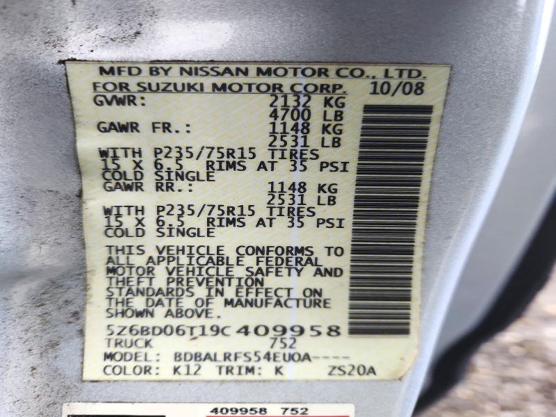 74552346 :رقم المزاد ، 5Z6BD06T19C409958 vin ، 2009 Suzuki Equator مزاد بيع