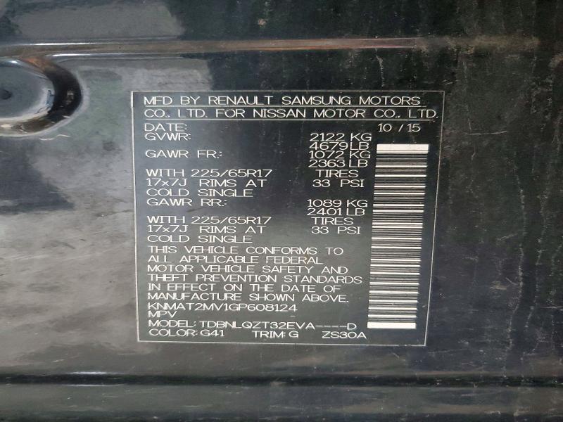 72411766 :رقم المزاد ، KNMAT2MV1GP608124 vin ، 2016 Nissan Rogue مزاد بيع