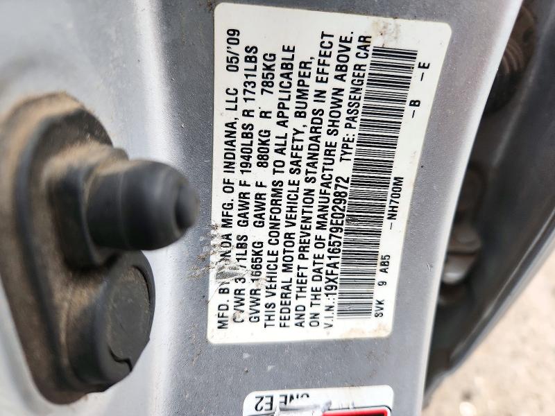 Auction sale of the 2009 Honda Civic, vin: 19XFA16579E029872, lot number: 72842996