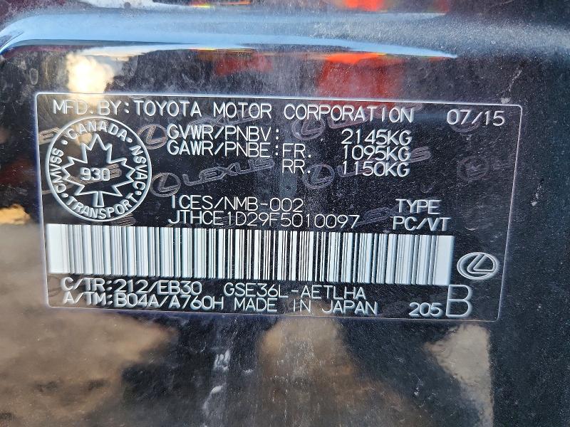 Aukcja sprzedaży 2015 Lexus Is, vin: JTHCE1D29F5010097, numer aukcji: 70826846