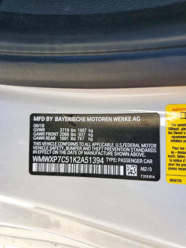 Aukcja sprzedaży 2019 Mini Cooper, vin: WMWXP7C51K2A51394, numer aukcji: 73081716