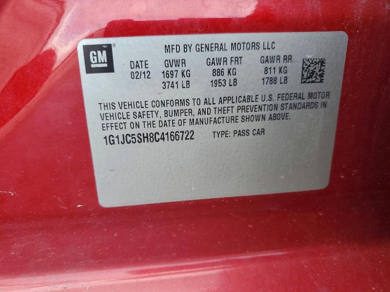 72389776 :رقم المزاد ، 1G1JC5SH8C4166722 vin ، 2012 Chevrolet Sonic مزاد بيع