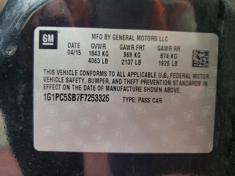 2015 Chevrolet Cruze მანქანა იყიდება აუქციონზე, vin: 1G1PC5SB7F7253326, აუქციონის ნომერი: 71110856