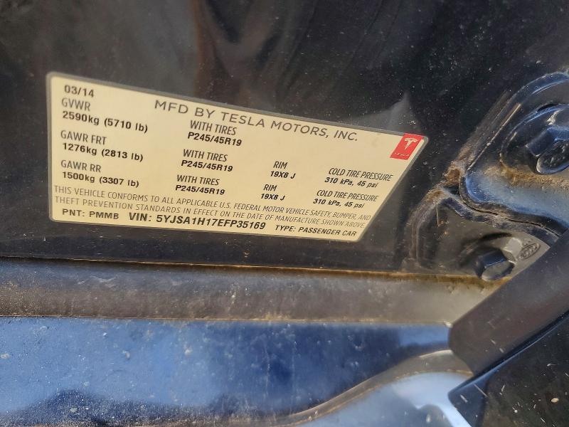 71178596 :رقم المزاد ، 5YJSA1H17EFP35169 vin ، 2014 Tesla Model S مزاد بيع