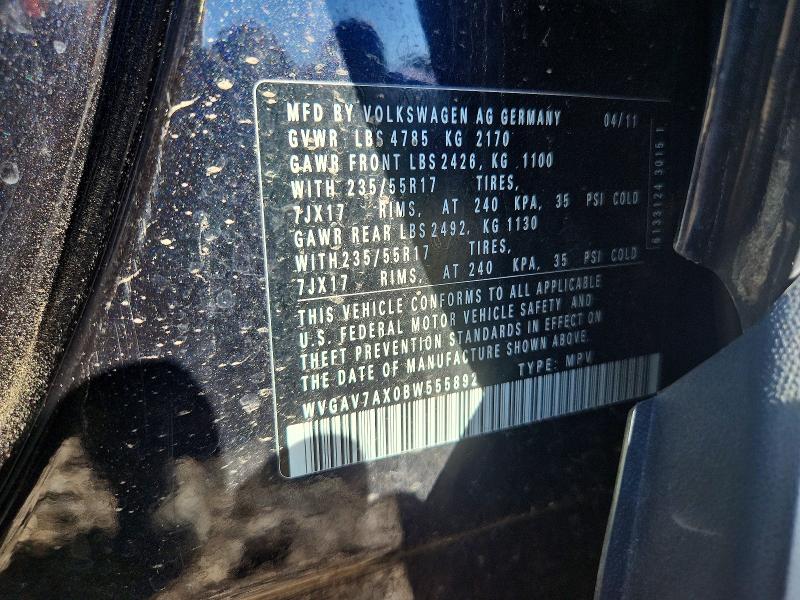71504036 :رقم المزاد ، WVGAV7AX0BW555892 vin ، 2011 Volkswagen Tiguan مزاد بيع