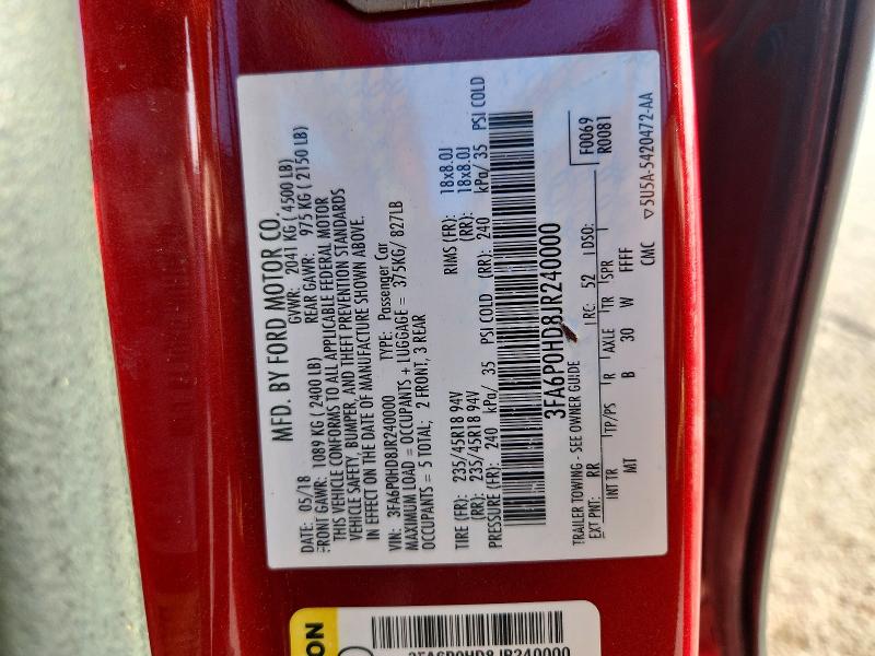Продаж на аукціоні авто 2018 Ford Fusion, vin: 3FA6P0HD8JR240000, номер лоту: 72429136