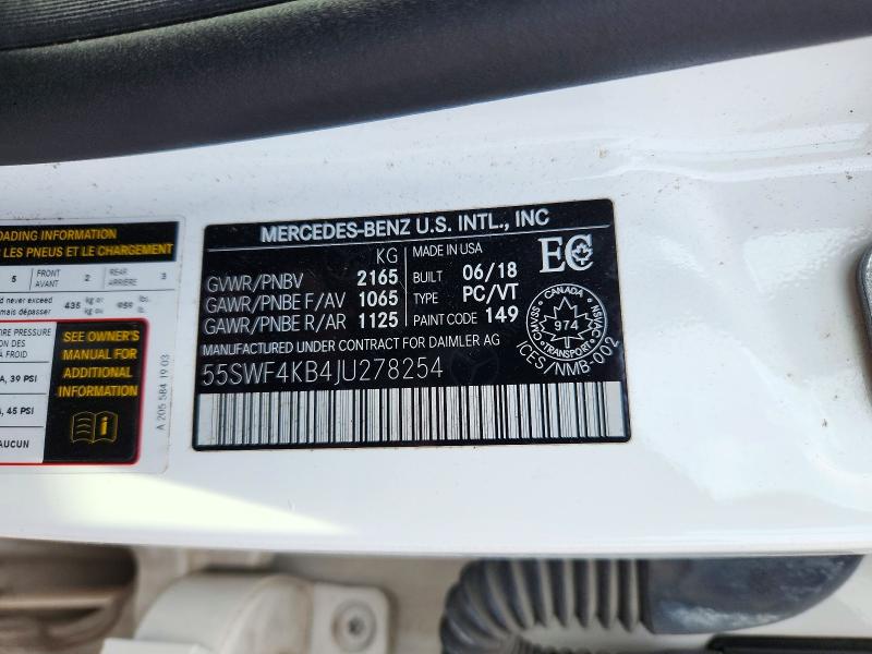 Продажа на аукционе авто 2018 Mercedes-benz C, vin: 55SWF4KB4JU278254, номер лота: 70698636