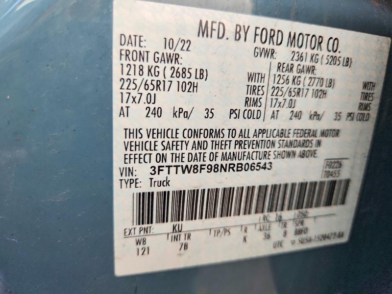 70642546 :رقم المزاد ، 3FTTW8F98NRB06543 vin ، 2022 Ford Maverick مزاد بيع