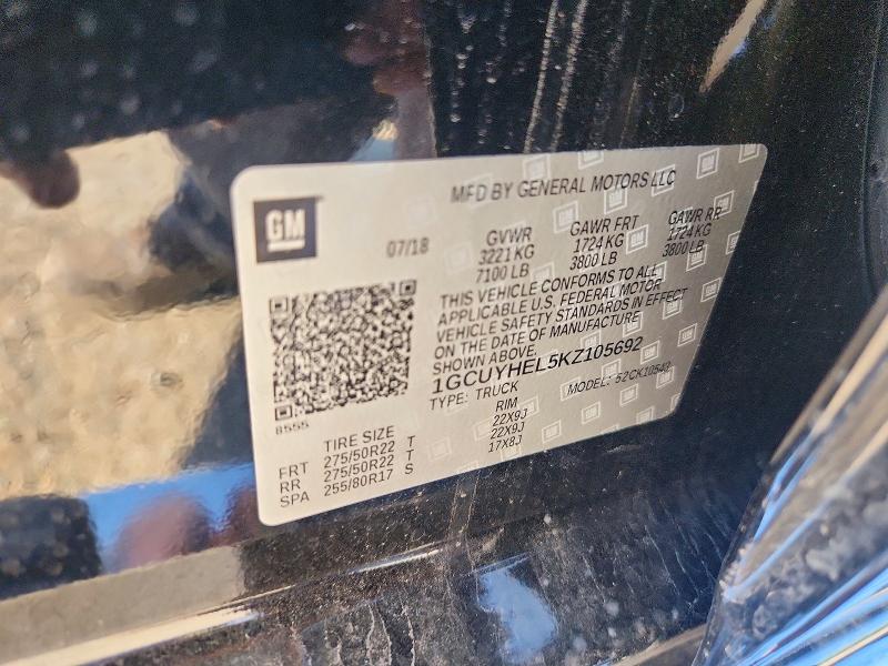 71466766 :رقم المزاد ، 1GCUYHEL5KZ105692 vin ، 2019 Chevrolet Silverado مزاد بيع