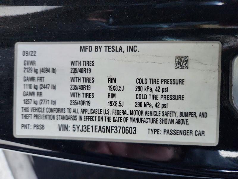 Продажа на аукционе авто 2022 Tesla Model 3, vin: 5YJ3E1EA5NF370603, номер лота: 71962056