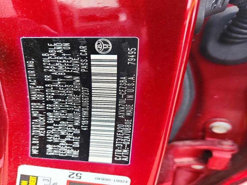 2018 Toyota Camry მანქანა იყიდება აუქციონზე, vin: 4T1B11HK0JU667237, აუქციონის ნომერი: 72361986